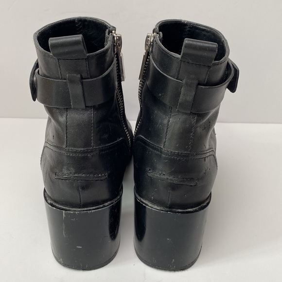 Zara Ankle Boots Women US 7.5 EU 38 Black Pointy Toe Block Heel Strap Moto Biker - Picture 7 of 16